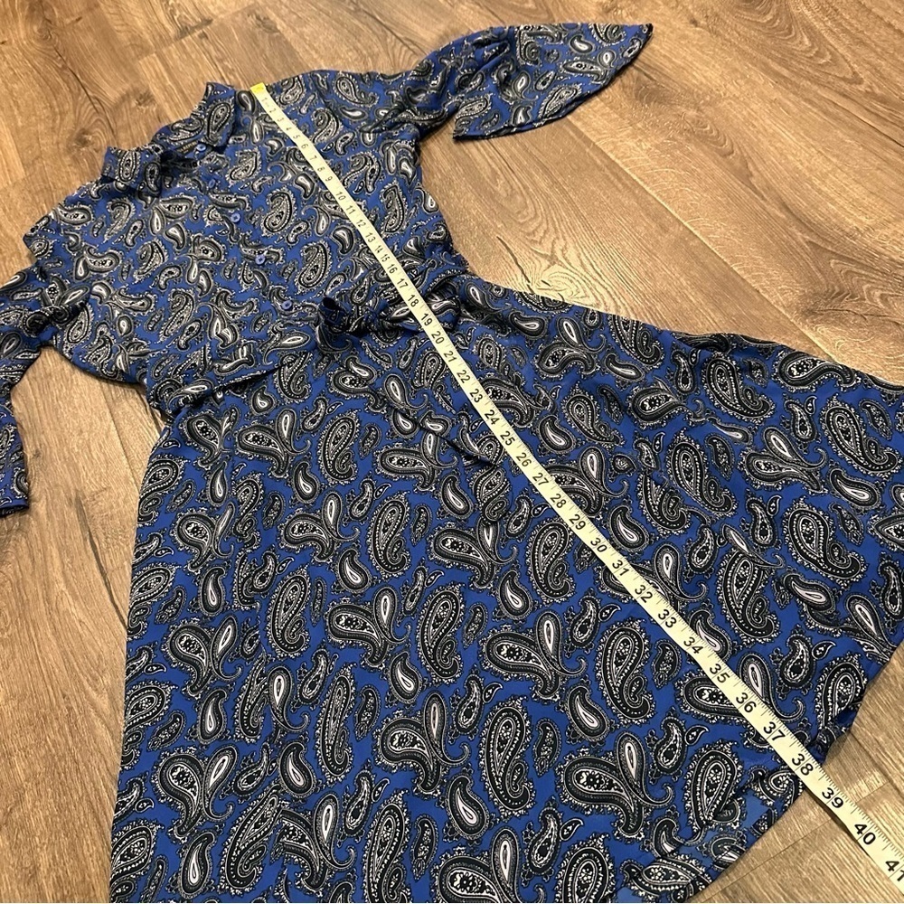 Banana Republic Career Dress Women's Size 4 Blue Paisley Print Belt Bell Sleeve - Picture 12 of 12